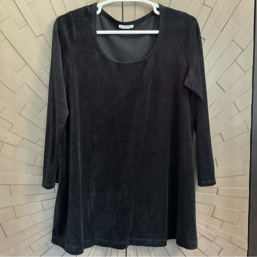 Joan Vass Black Velour Tunic Top XL